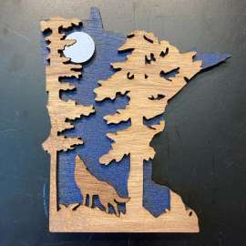 Wolf & Moon Wooden Minnesota Magnet