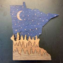 Trees & Moon Wooden Minnesota Magnet