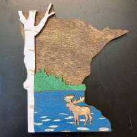 Moose & Birch Wooden Minnesota Magnet