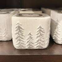 Silver Spruce Sm Square Candle w/Silver Trees